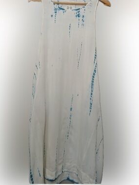 Johnny Was White and Teal Tie-Dye Sleeveless Maxi Dress